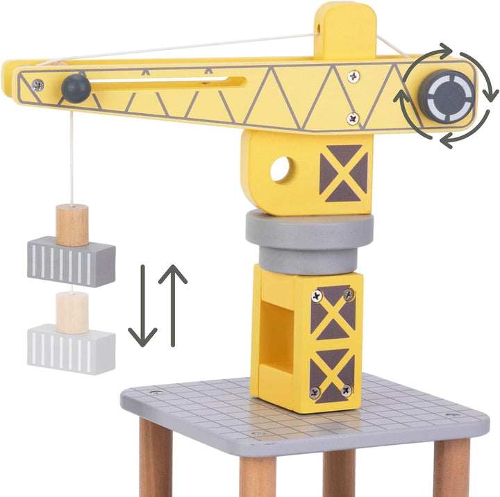 Mamabrum, Beweglicher Hafenkran mit Magnetwinde und Zubehör - Holz-Set, Beweglicher Kran, LKW, Wagen