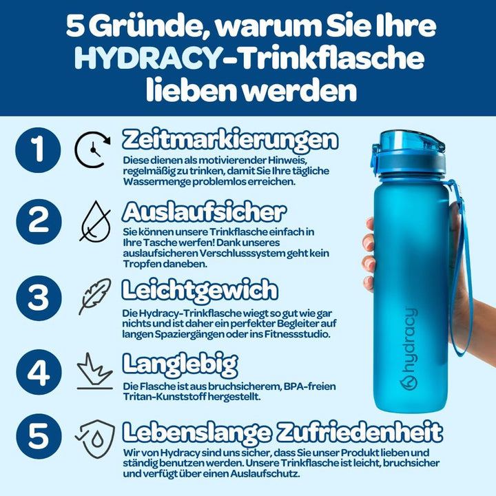 Hydracy Trinkflasche mit Fruchteinsatz - 500ml Wasserflasche - BPA-freie Trinkflasche mit Zeitmarkie
