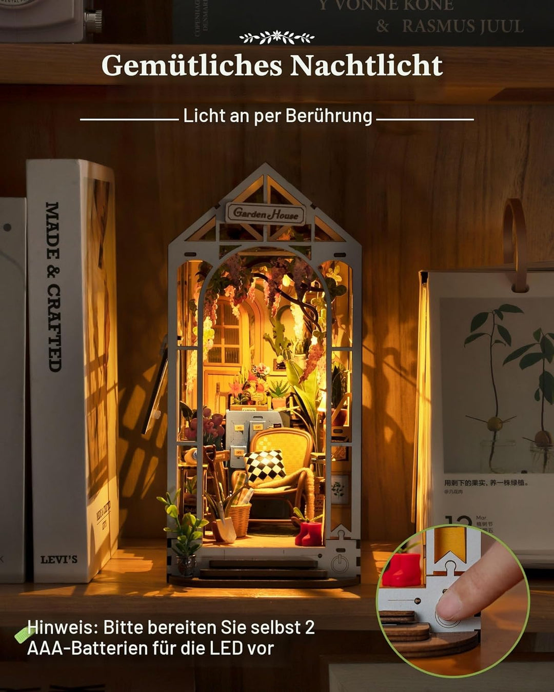 Rolife Book Nook Kit für Erwachsene DIY Miniature House mit LED-Licht für Buchstütze Bibliothek Büch