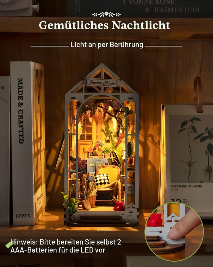 Rolife Book Nook Kit für Erwachsene DIY Miniature House mit LED-Licht für Buchstütze Bibliothek Büch