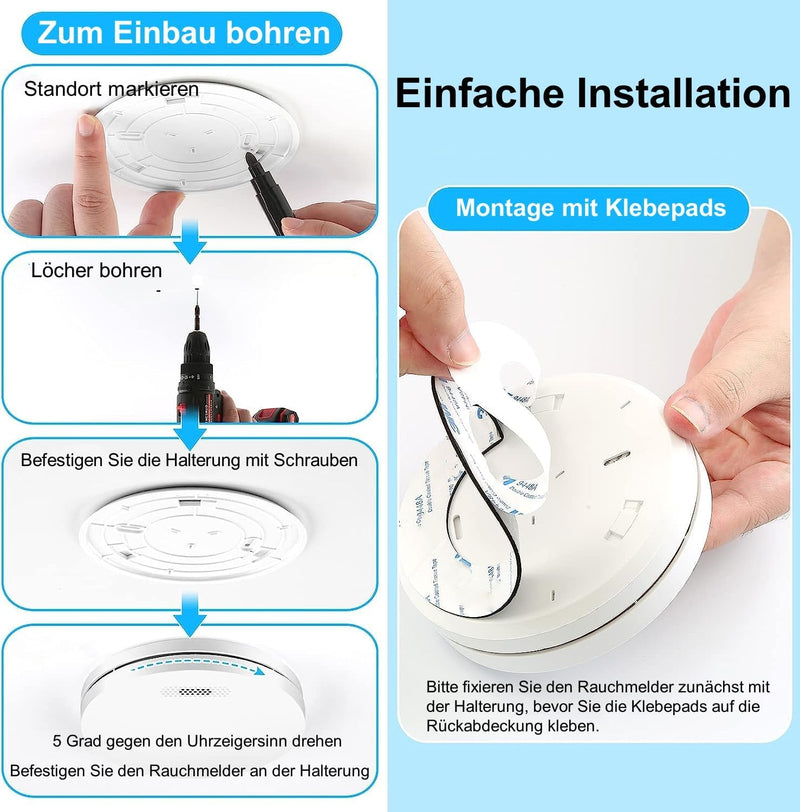 Rauchmelder mit 10 Jahre Batterie EN14604 Kleine Fotoelektronischer Feuermelder mit Stumm-Funktion,