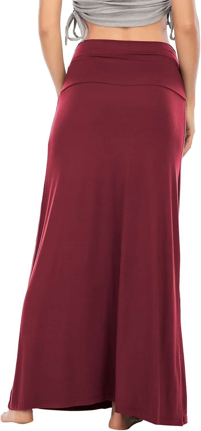Durio Rock Maxirock Lang Damen Rock Weich Sommerrock Elegant Freizeitrock mit Hohem Bund Elastisch S