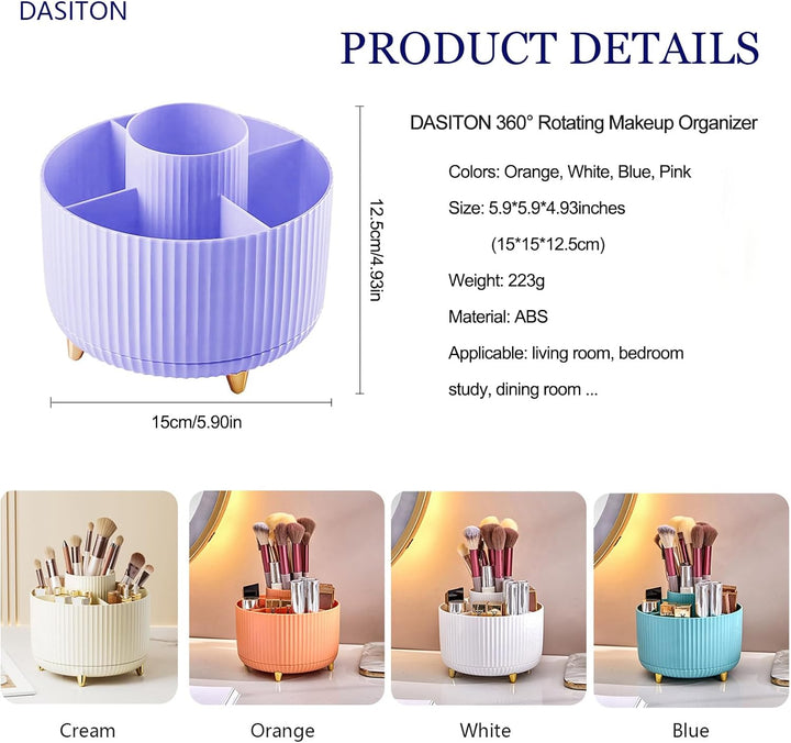 DASITON Make up Kosmetik Organizer mit 5 Fächern,360° Drehbarer Pinsel Organizer,Grosser Kapazität S