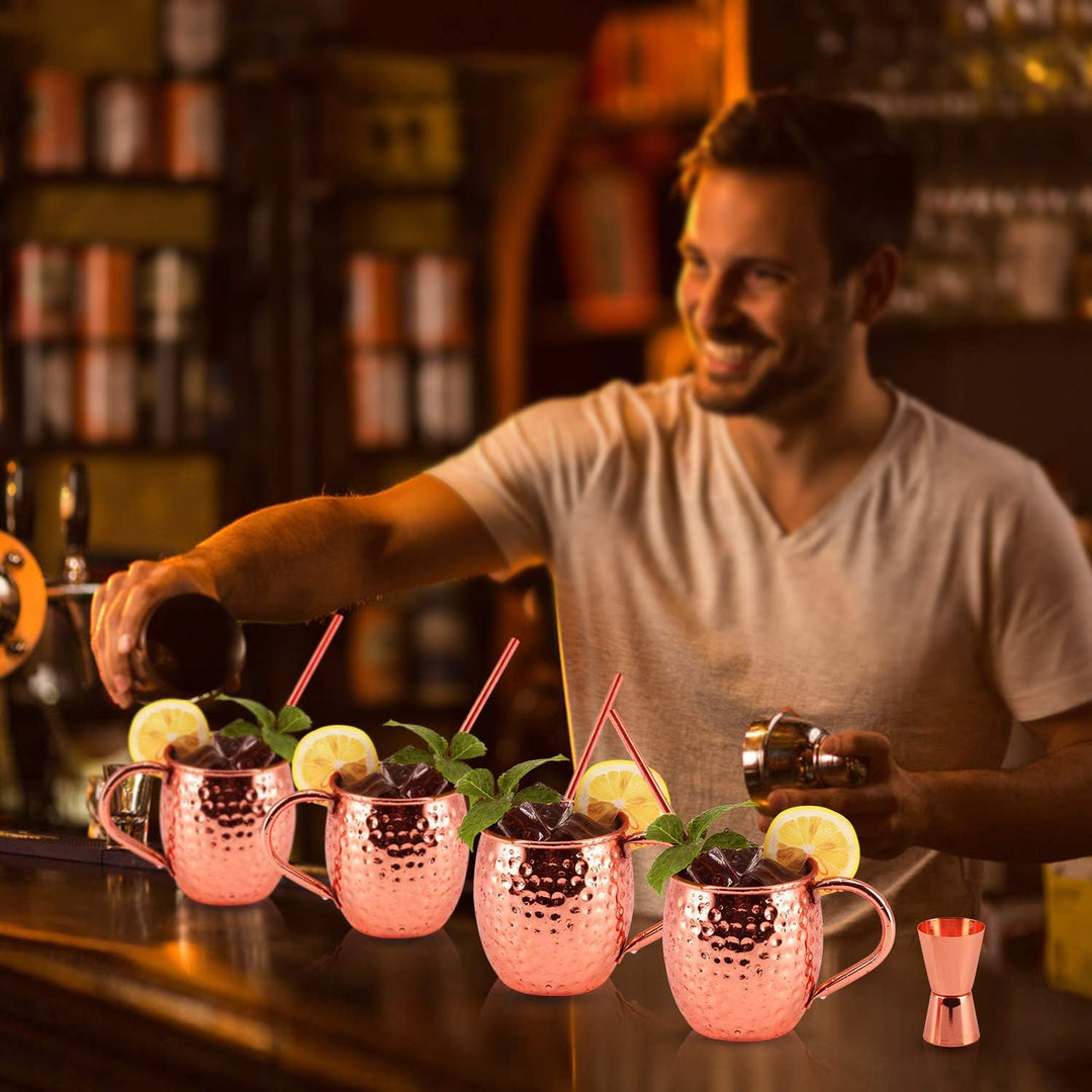SIKITUT Moscow Mule Becher 4er Set, Handgefertigt Kupferbecher, 550ml Cocktail Set mit: 4 Hochwertig