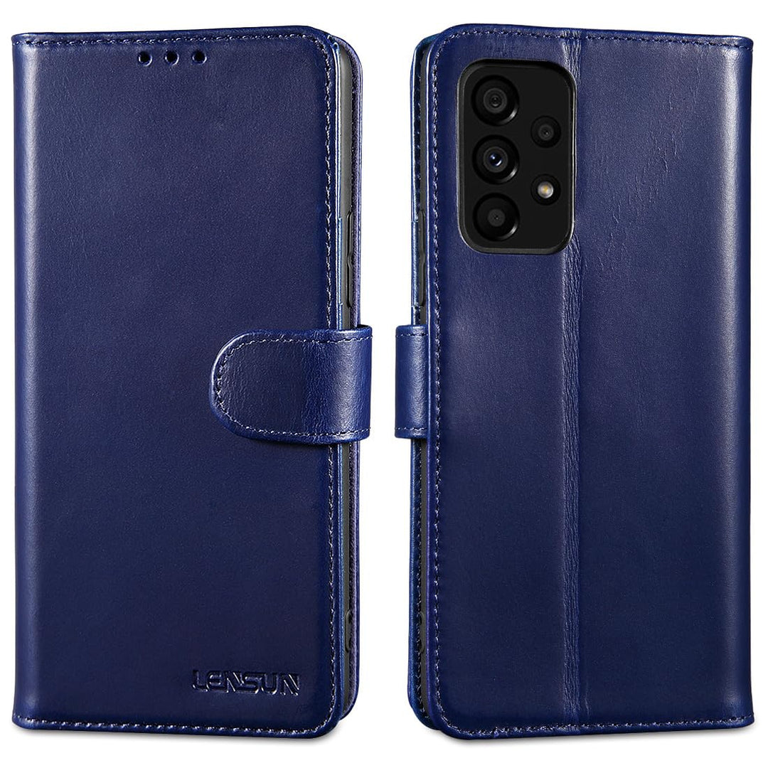 LENSUN Hülle für Samsung Galaxy A53 Echtleder, Handyhülle [Echtes Leder][Standfunktion][RFID Schutz