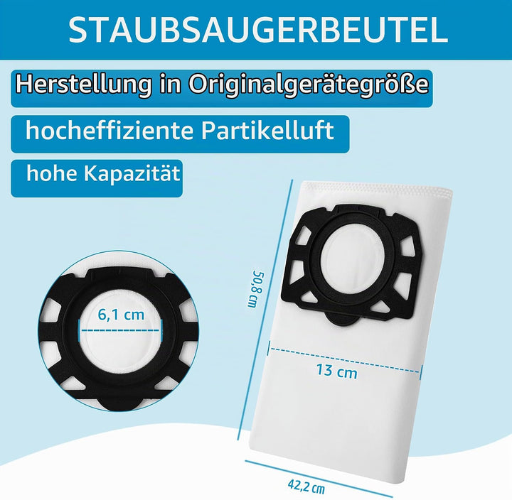 12 Stück staubsaugerbeutel für Kärcher WD4 WD5 WD6 WD5 P WD6 P MV4 MV5 MV6, für KFI 487, Nass Trocke