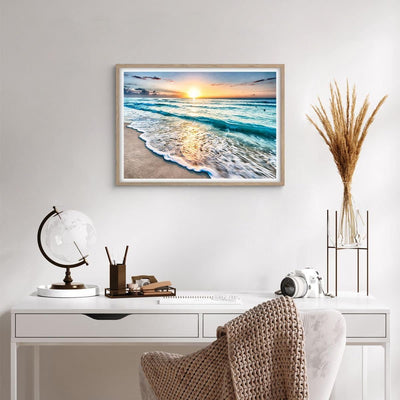 Wandposter Art Prints 70x50cm Poster Rahmen helle Eiche Meer Welle Strand Küche Wanddeko Bild Wand K