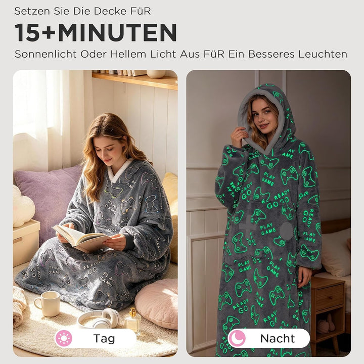 OLAOLA Decken Hoodie, Übergrosse Tragbare Decke Leuchtet im Dunkeln, Weicher Plüsch Kapuzenpullover