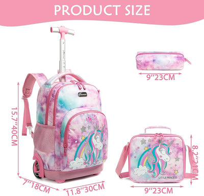 HTgroce Einhorn Trolley Rucksack mit Rollen Schultrolli Mädchen mädchen Schultasche Mit Rollen Schul