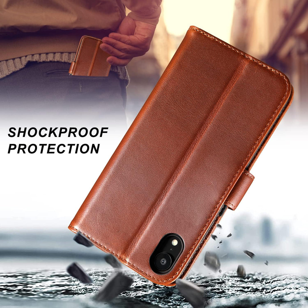 LENSUN Echtleder Hülle für iPhone XR, Handyhülle Leder [Kartenfach][Magnetverschluss][RFID Schutz] H