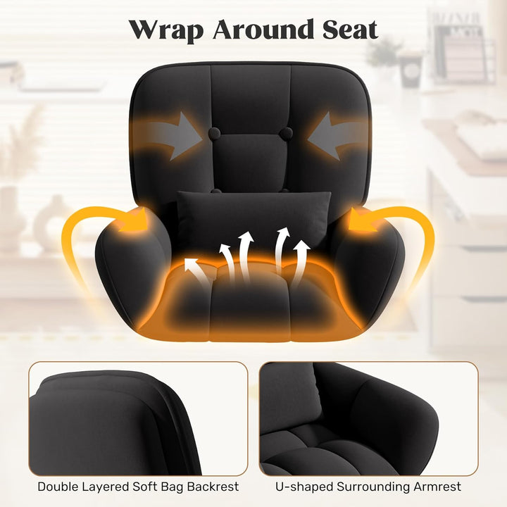 Homeoffice & Schminkstuhl 2-in-1 Ergonomischer Samt Drehstuhl 360° mit Kopfkissen, Höhenverstellbar