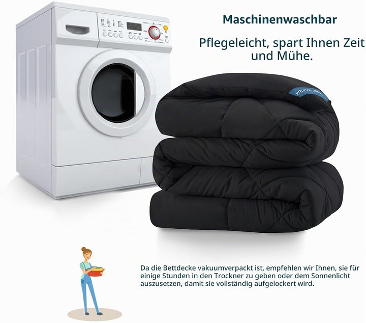WAVVE Bettdecke 140x200 cm Ganzjahresdecke 4 Jahreszeiten, Steppdecke 300gsm Mikrofaser 140x200cm, S