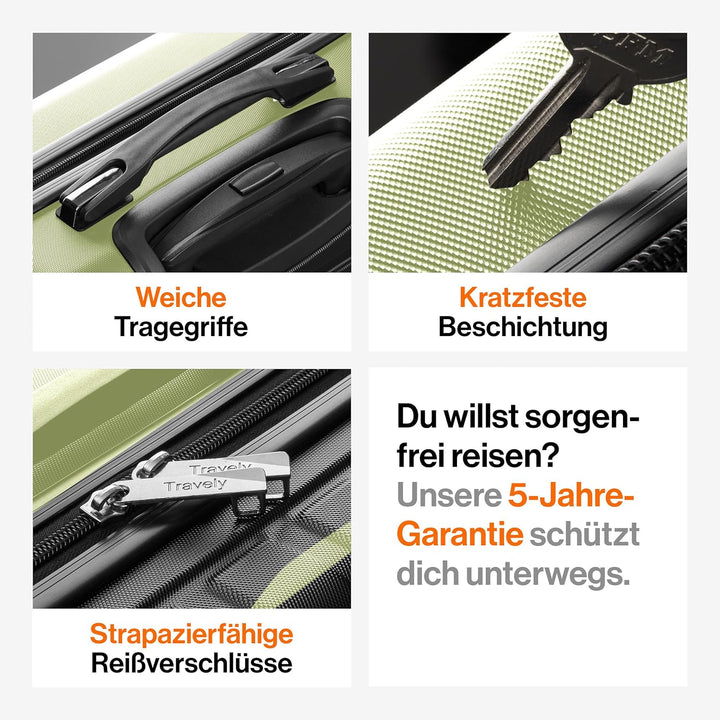 Travely Premium Handgepäck Koffer 55x40x20cm - passend für Ryanair, Lufthansa, Eurowings und co. I 3