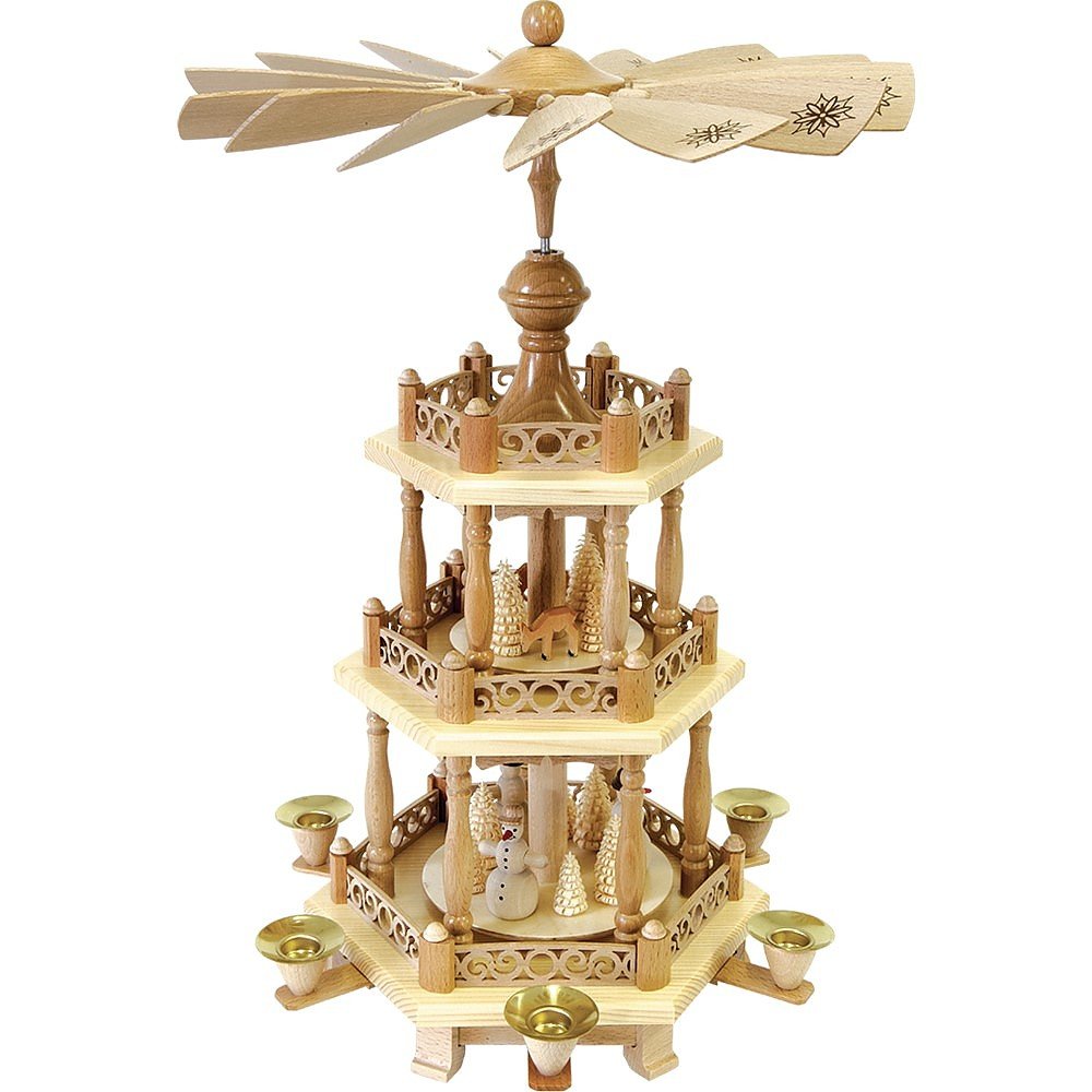 Richard Glässer Seiffen Weihnachtspyramide Schneemänner, 47 cm hoch, original Erzgebirge