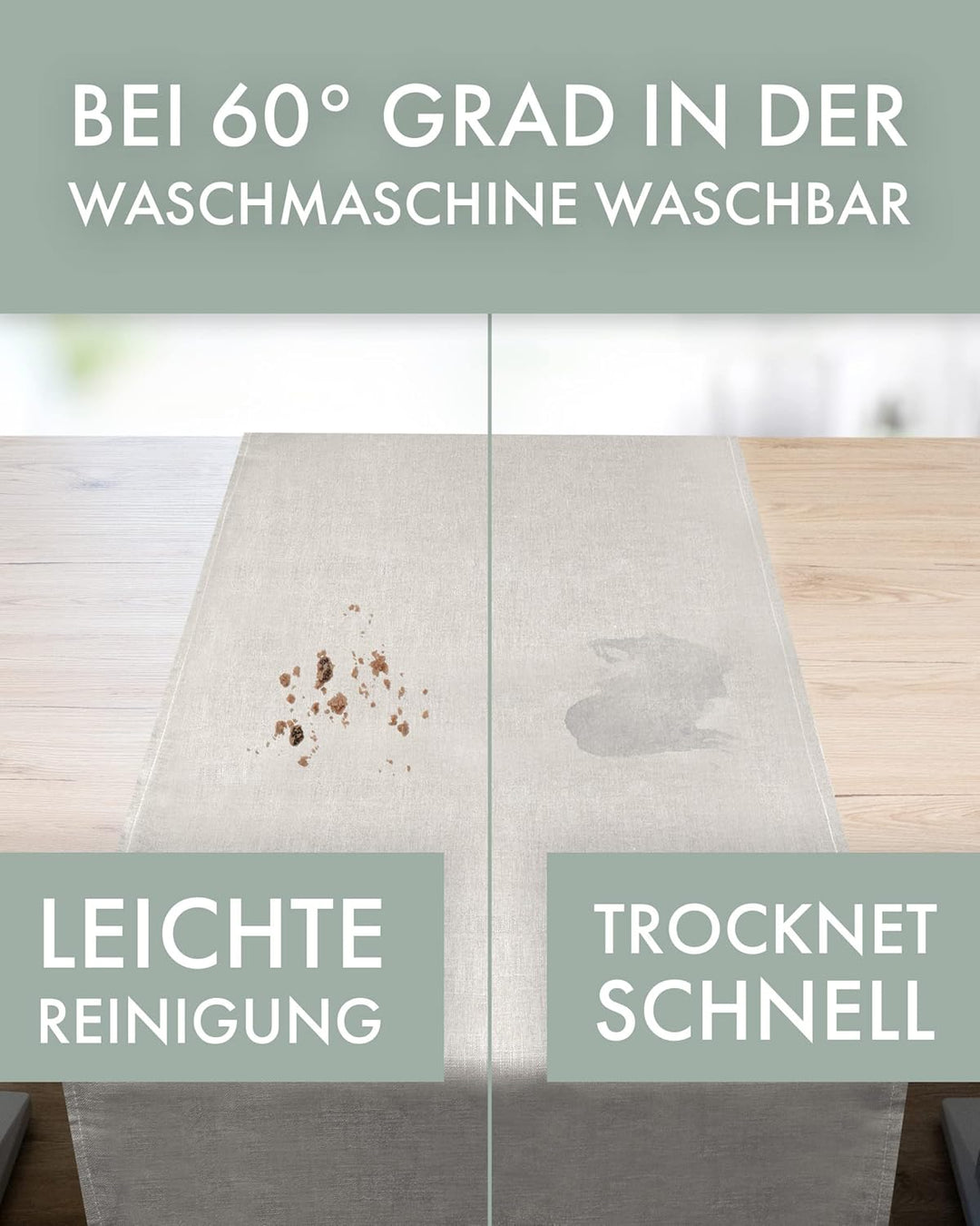 Farnberg Premium Tischläufer aus Leinen - Moderne Tischdeko für Küchentisch, Esstisch - Tischband -