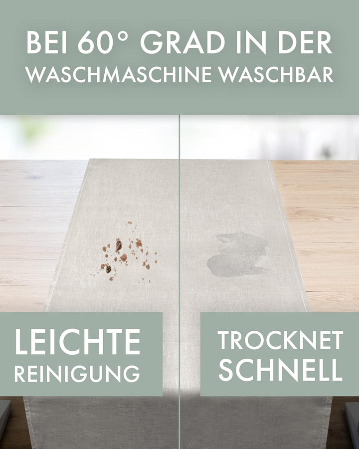 Farnberg Premium Tischläufer aus Leinen - Moderne Tischdeko für Küchentisch, Esstisch - Tischband -