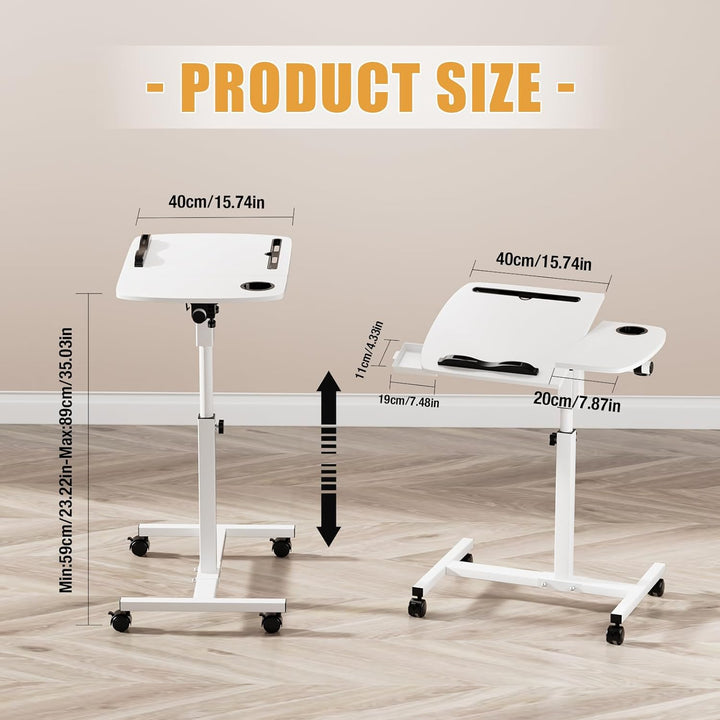 Beistelltisch Mit Rollen, 60x40cm, Mobiler Stehpult, Mobiler Schreibtisch mit Schubladen, Beistellti