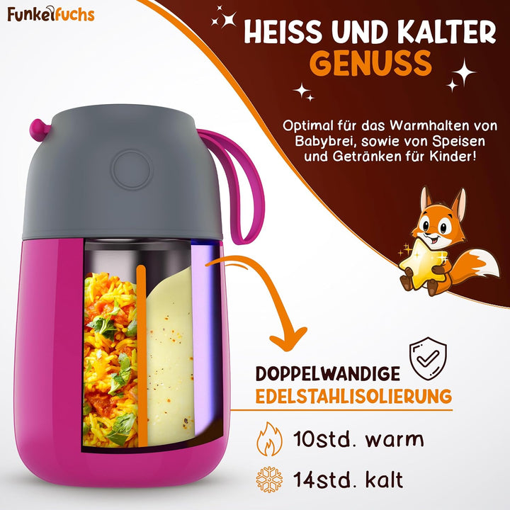 Thermobehälter für Essen Kinder – 500ml – 100% auslaufsicher - Warmhaltebehälter Essen Edelstahl – T