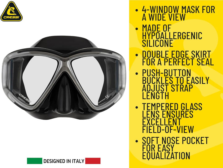 Cressi Panorama-Maske und Trocken-Schnorchel-Set zum Schnorcheln, Tauchen, Pano 3 & Supernova Dry: e