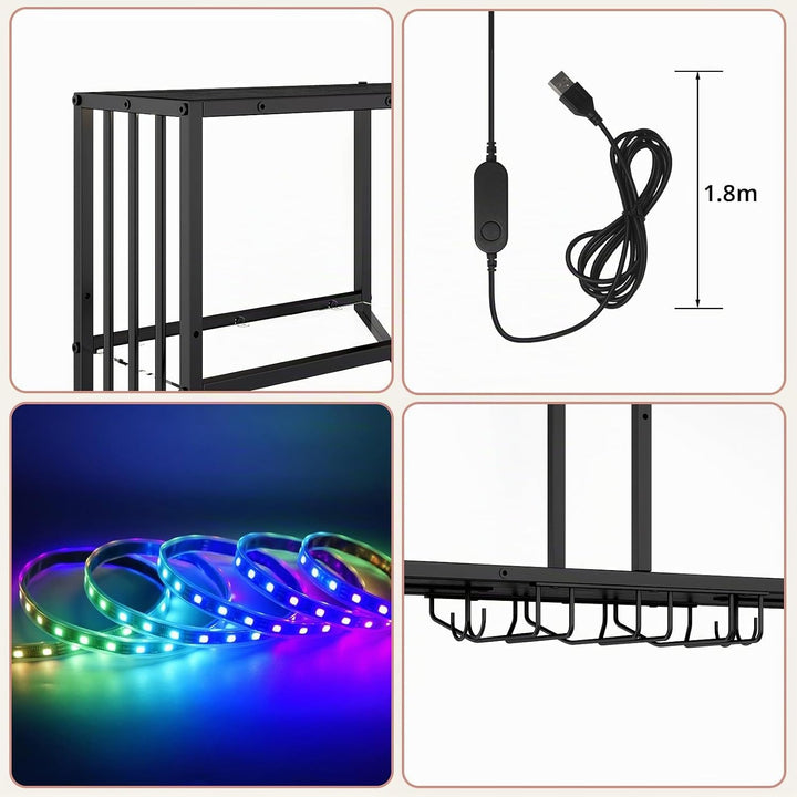 YOURLITE Weinregal Wand mit LED-Beleuchtung Metall,Bar Regal mit Glashalter,Wandmontage Wine Display