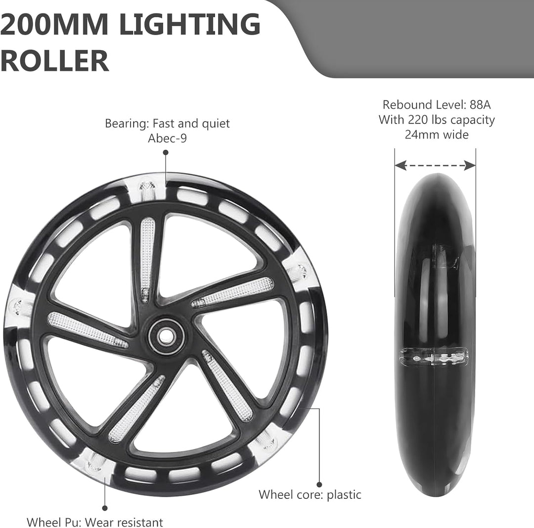 Leuchtende Stunt Scooter Rollen 2 Stück, LED Scooter Ersatzräder Räder 200mm, LED-Lichtrollen Mit AB