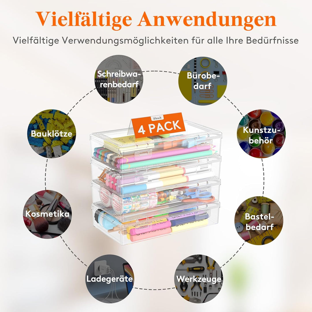 Lifewit Stiftebox mit Snap-Dicht Deckel, Hochwertiges Kunststoff Bürobedarf Organizer, Aufbewahrungs