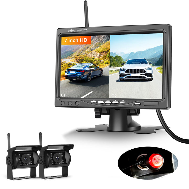 2*rückfahrkamera kabellos mit 7 Zoll Monitor,BSD System,Einparkhilfe,1080p AHD Rückfahrkamera Auto N