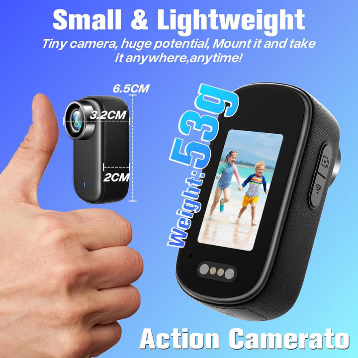 Action Cam, WiFi Mini Sportkamera HD 4K,Tragbare Action Kamera mit 1.47-Zoll-Display,POV Kamera Fahr