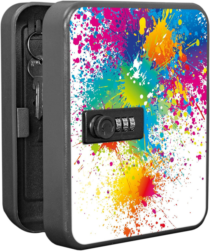 banjado® Burg-Wächter® abschliessbarer Schlüsselkasten mit Motiv Farbspritzer für 20 Schlüssel - Sch