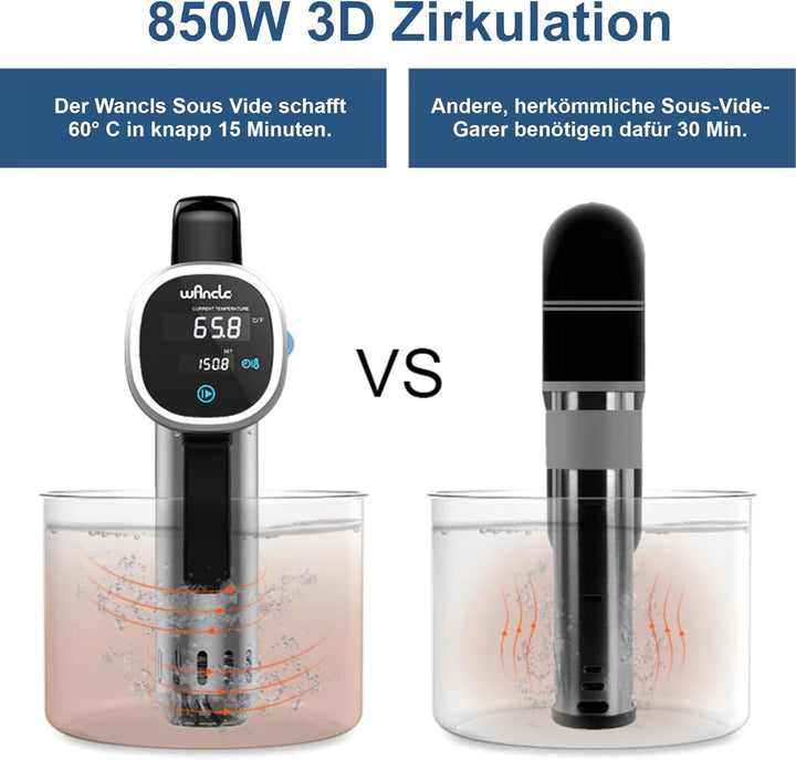 Lemodo Sous Vide Garer Stick 850W mit Touchscreen, Temperaturbereich 25–99 °C, Timer bis 99 Stunden,