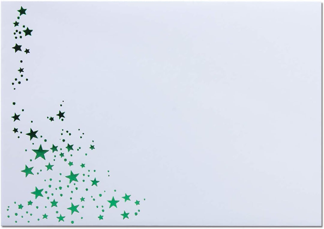 1000x Weihnachts-Briefumschläge - DIN C6 - mit Grün-Metallic geprägtem Sternenregen -Farbe: Weiss -