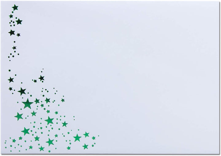 1000x Weihnachts-Briefumschläge - DIN C6 - mit Grün-Metallic geprägtem Sternenregen -Farbe: Weiss -
