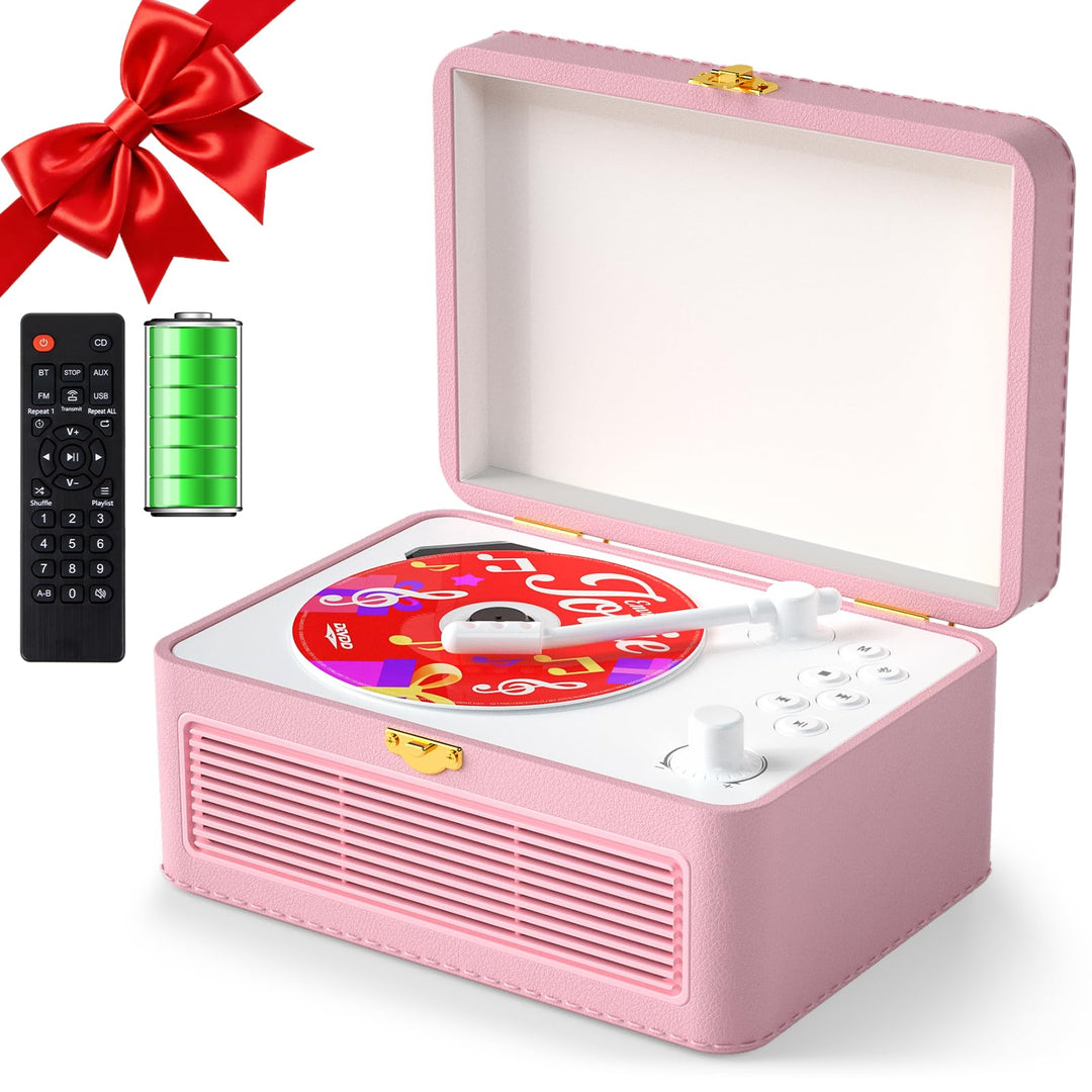 Gueray Tragbarer Bluetooth CD-Player mit Lautsprechern 3600mAh Wiederaufladbarer Vintage CD Spieler