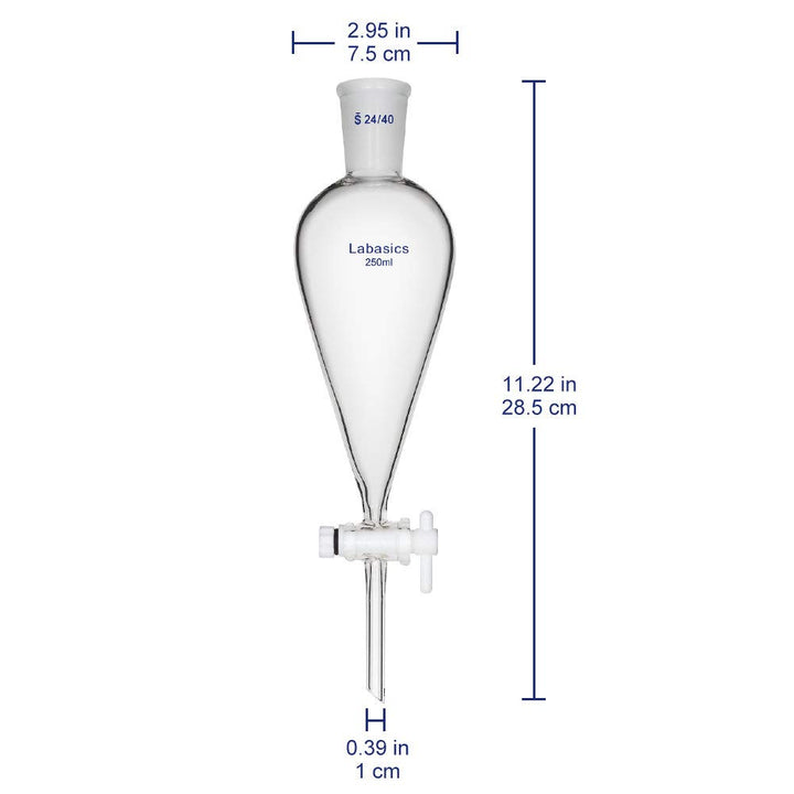 Labasics Borosilikatglas Konischer Scheidetrichter mit PTFE-Absperrhahn, Separatory Funnel 250ml 250