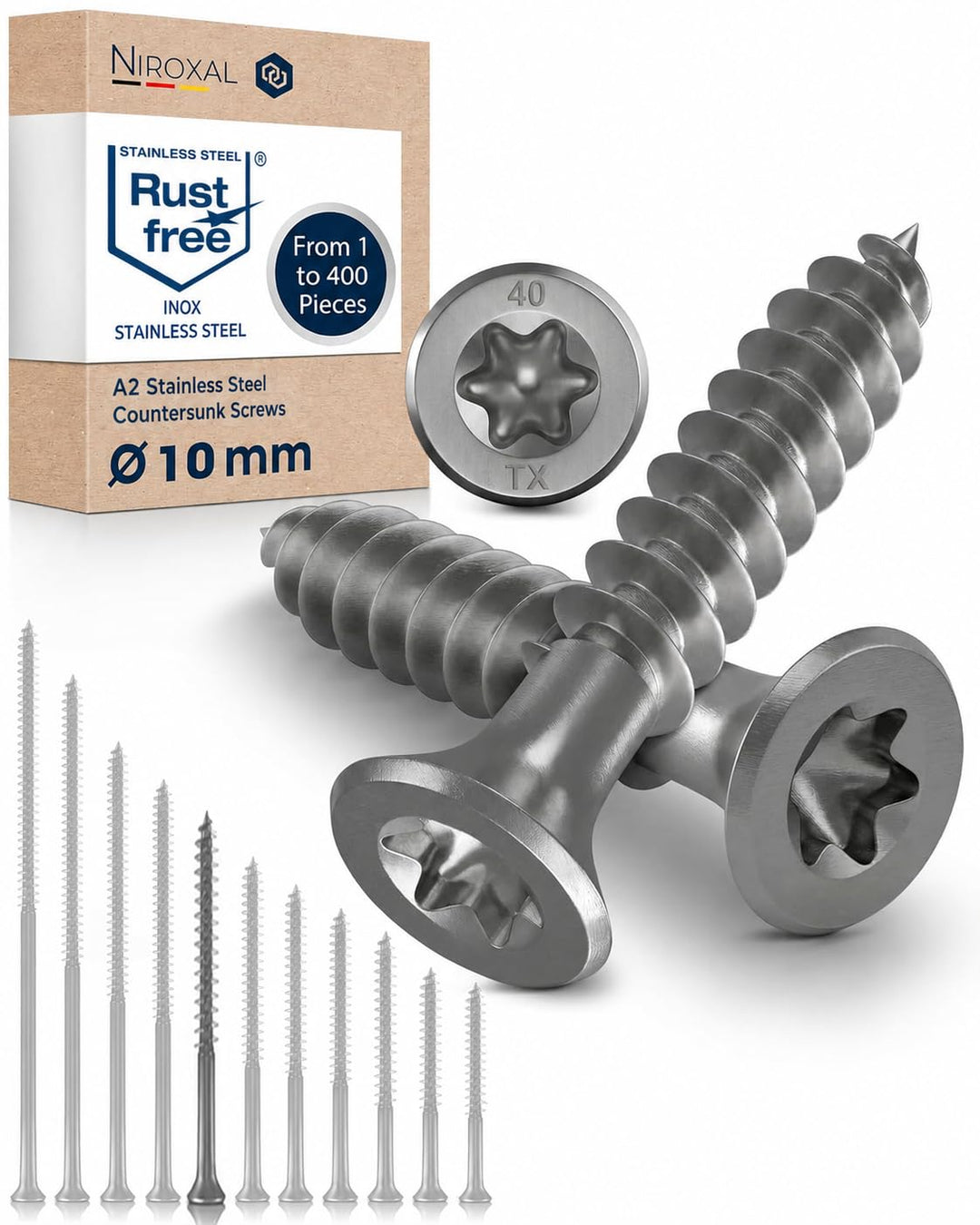 Holzschrauben Torx Schrauben 10x180 Edelstahl V2A rostfrei Spanplattenschrauben für Holz Teilgewinde