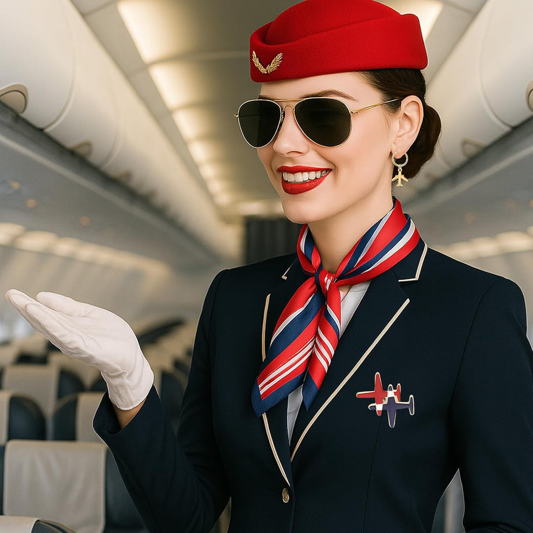 Professionelles Flugbegleiter-Kostüm für Damen, Stewardess-Thema, Karnevalskostüm mit Hut, Schal, Ha