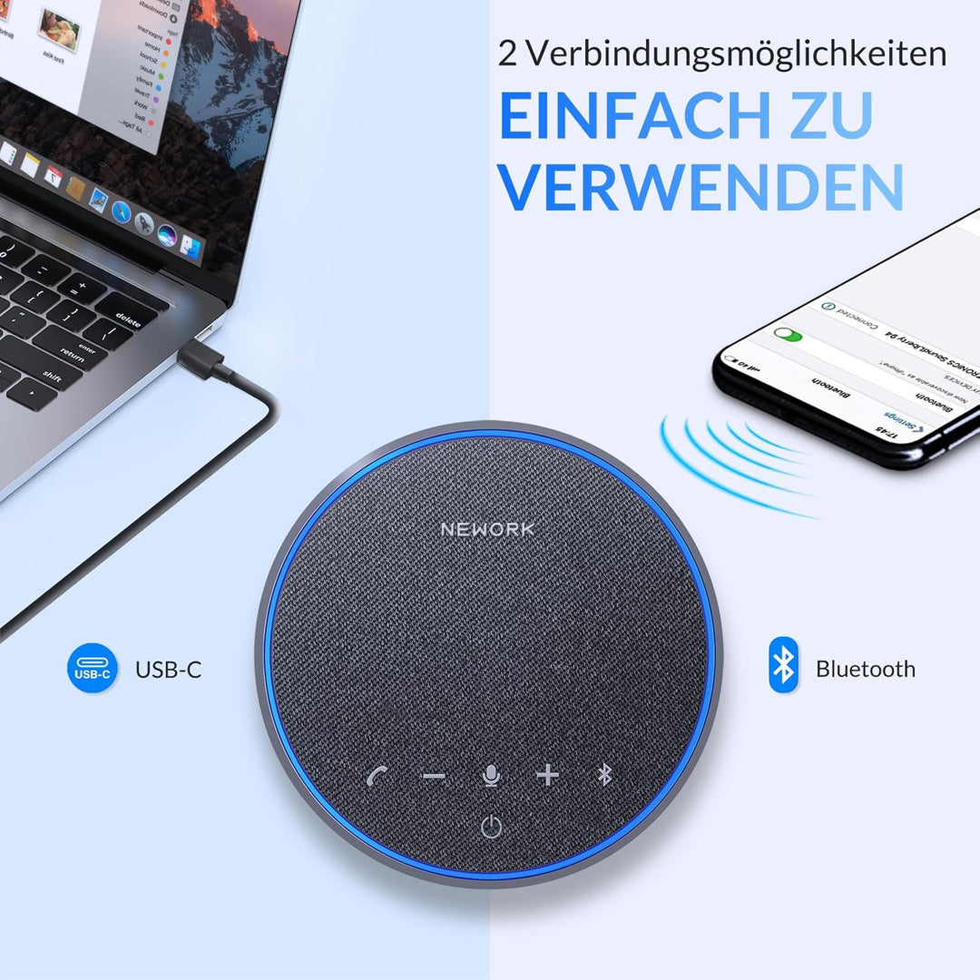 Bluetooth-Freisprecheinrichtung für Konferenzen, 3 AI-Mikrofone mit Geräuschunterdrückung, 12-Stunde