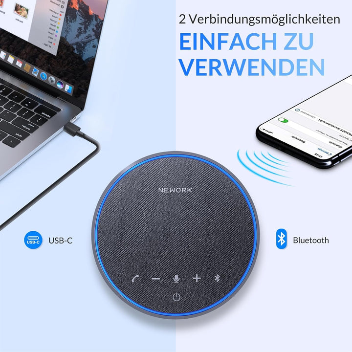 Bluetooth-Freisprecheinrichtung für Konferenzen, 3 AI-Mikrofone mit Geräuschunterdrückung, 12-Stunde