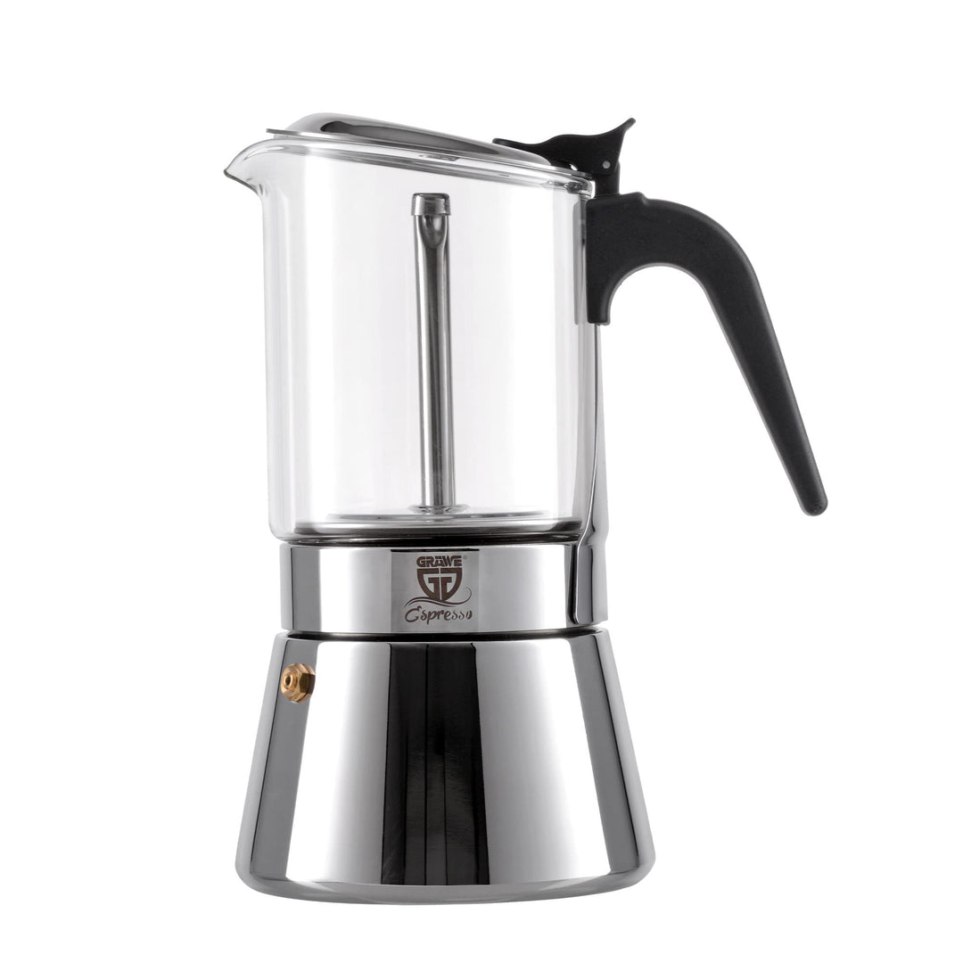 GRÄWE Espressokocher aus Edelstahl mit Glaskanne, für Induktion und alle Herdarten geeignet, spülmas