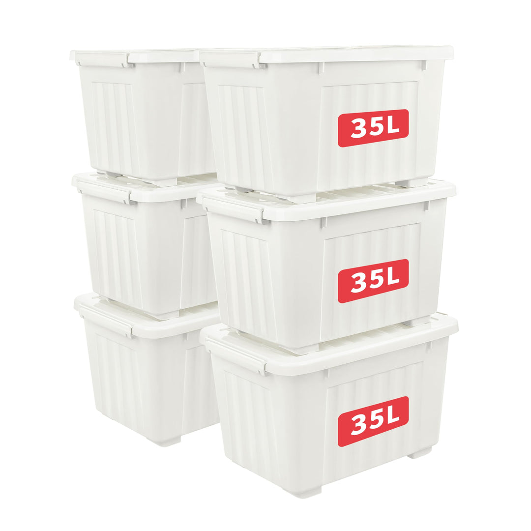 Cetomo,35L,6er-Pack, Aufbewahrungsbox mit deckel,Aufbewahrungsboxen, mit Clips, stapelbar, Wohnzimme