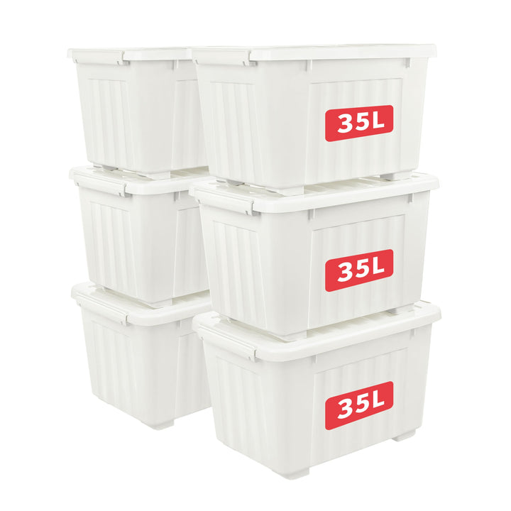 Cetomo,35L,6er-Pack, Aufbewahrungsbox mit deckel,Aufbewahrungsboxen, mit Clips, stapelbar, Wohnzimme