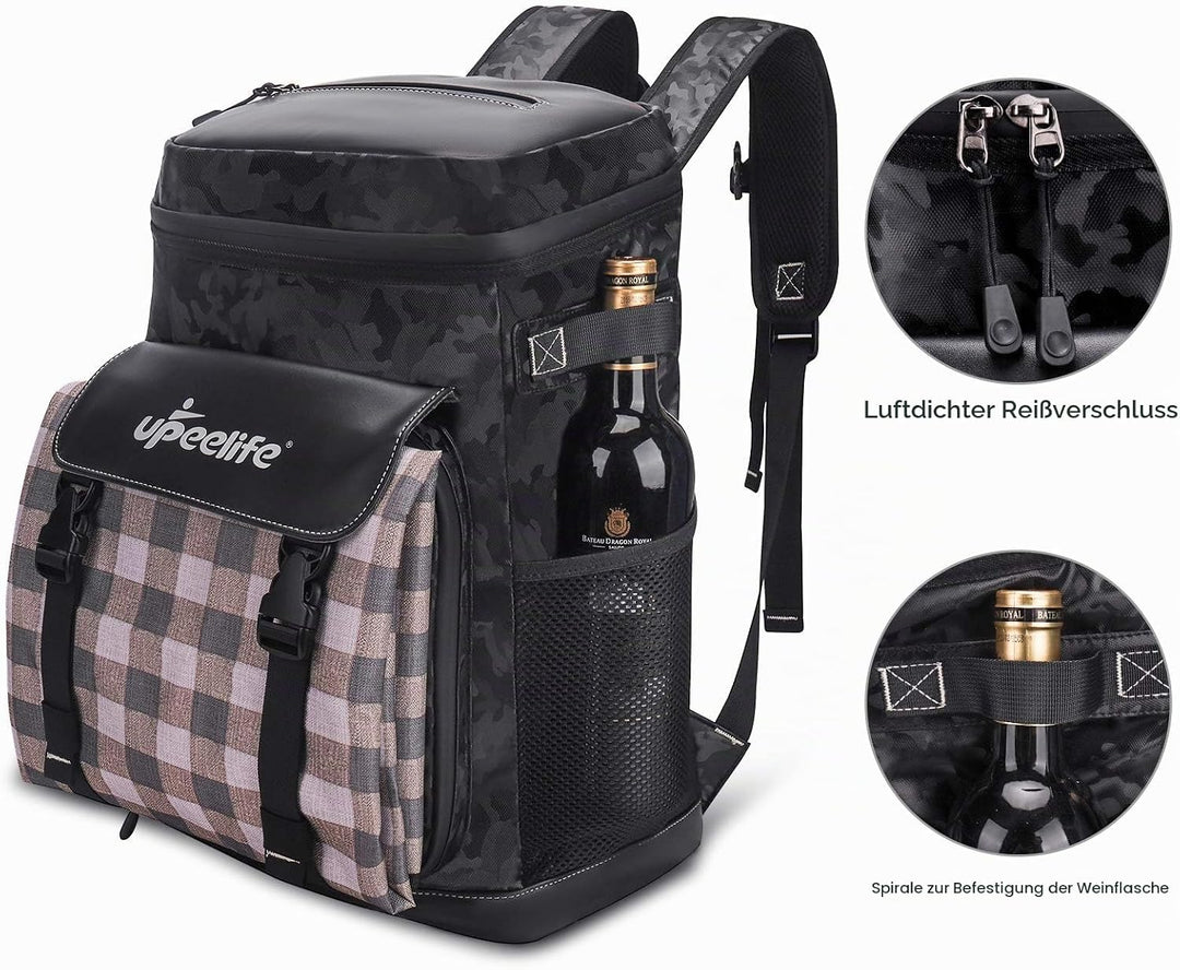 Upeelife Kühlrucksack 30L mit Picknickdeck Befestigungsband, Wasserdichter Picknickrucksack Kühltasc
