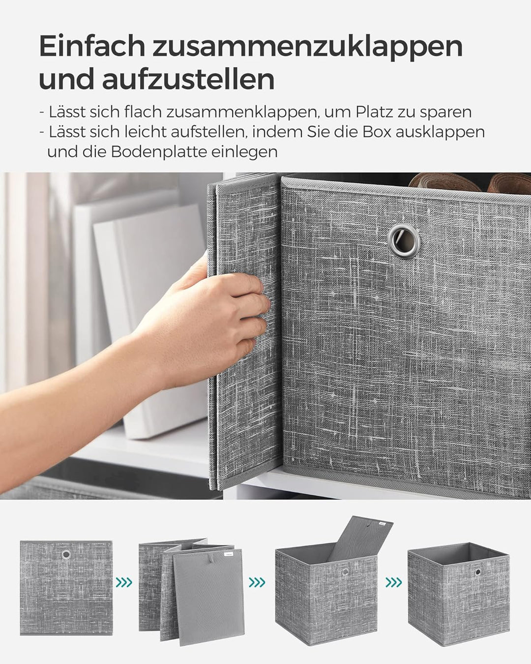 SONGMICS Aufbewahrungsbox, 6er Set, Ordnungsboxen aus Vliesstoff mit Griff, Boxen Aufbewahrung, 33 x