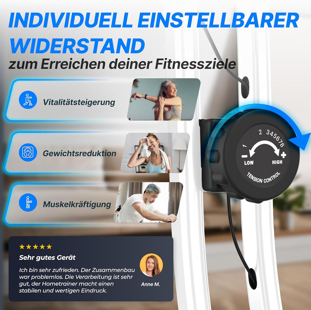 Ultrasport F-Bike 150/200, Heimtrainer, 8 Widerstandsstufen, Tablethalterung, Handpulssensoren, falt