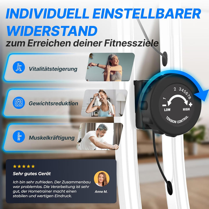 Ultrasport F-Bike 150/200, Heimtrainer, 8 Widerstandsstufen, Tablethalterung, Handpulssensoren, falt