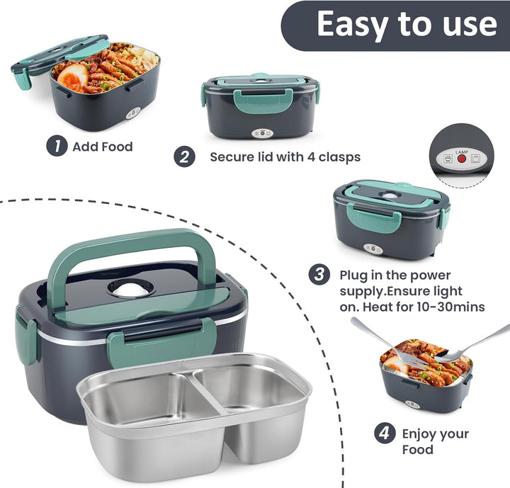 Elektrische Lunchbox 100W, 3-In-1 tragbare beheizte Lunchbox, 1,5L Edelstahl Entnehmbare brotdose, 1