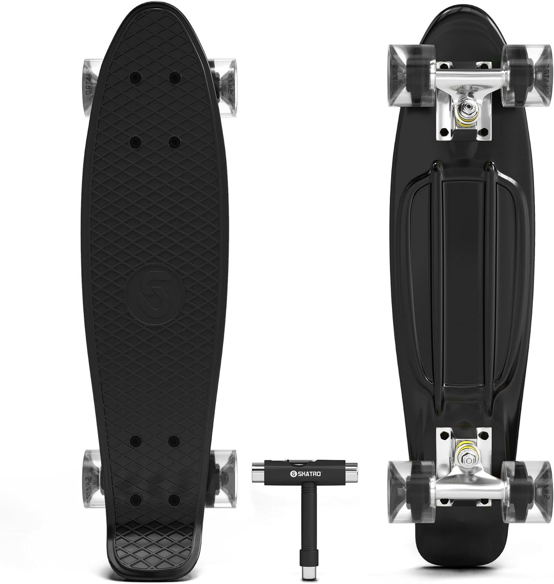 Skatro - Mini-Cruiser-Skateboard. 22 Zoll Kunststoff-Board im Retro-Stil, komplett mit Midnight Mist