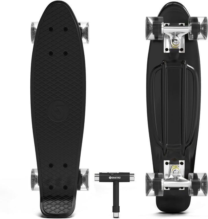 Skatro - Mini-Cruiser-Skateboard. 22 Zoll Kunststoff-Board im Retro-Stil, komplett mit Midnight Mist