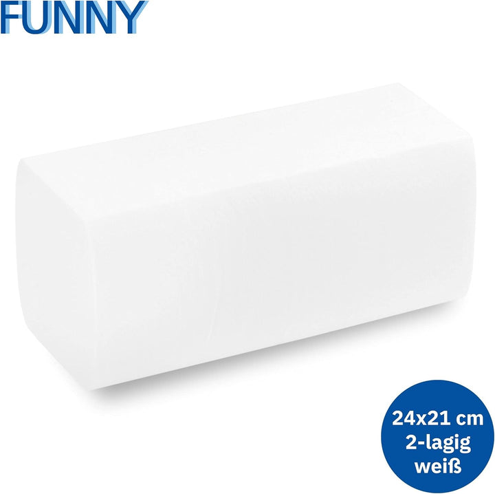 Funny Papierhandtücher 2-lagig, ZZ/V-Falz, 24 x 21 cm, hochweisse Handtücher,MINI Pack 2000 Blatt, A