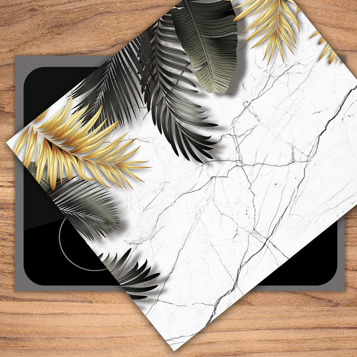 SmartDecoration Herdabdeckplatte Ceranfeldabdeckung aus Glas 60x52 cm Einteilig Motiv "Marmor" Weiss